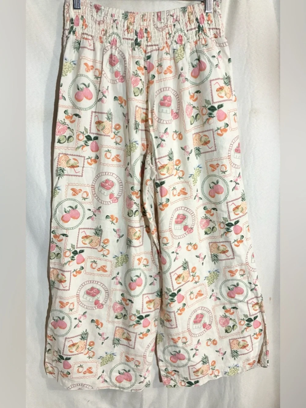 Joie Novelty Wide Leg Linen Pants Sz L  Pull On Fruit Organic Breathable Comfy - Picture 10 of 10